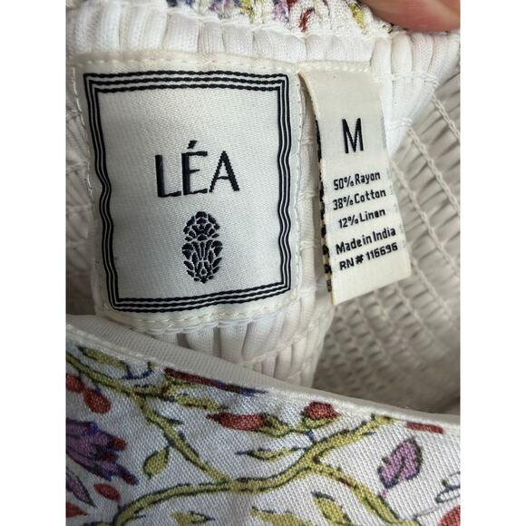 Lea Square Neck Floral Linen Blend Midi Dress Women's M - Picture 11 of 12